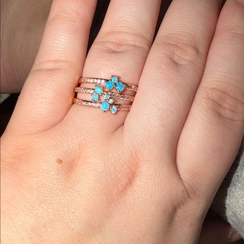 3 piece Aquamarine on Rose Gold: Size 10